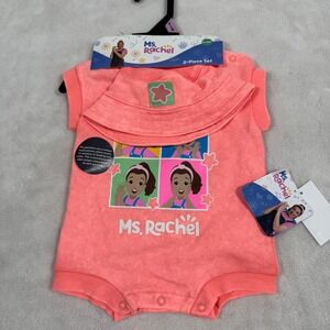 Ms Rachel 0 3M Coral Pink 2 Piece Set Baby Girl Romper Hat Toddler